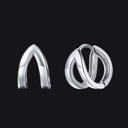 Black and silver minimalistic huggie earrings stainless steel