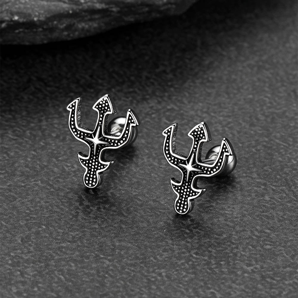 Greek mythology-inspired Poseidon trident cross stud earrings