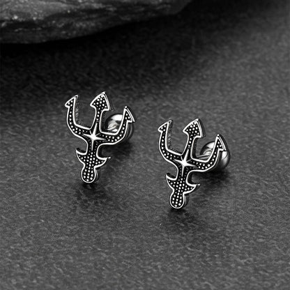 Greek mythology-inspired Poseidon trident cross stud earrings