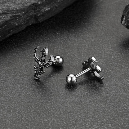Gothic stainless steel trident and cross stud earrings for men
