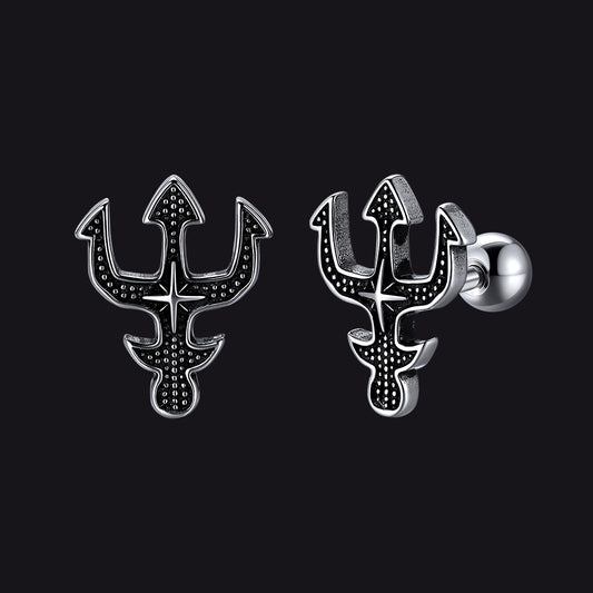 Poseidon trident cross stud earrings for men in stainless steelimg