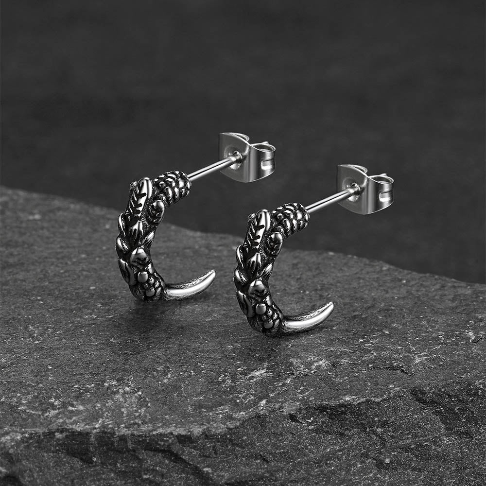Tribal Gothic eagle claw earrings close-up detail