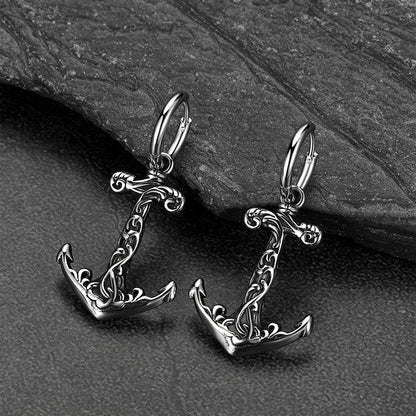 Men’s Gothic nautical anchor earrings with vintage finish
