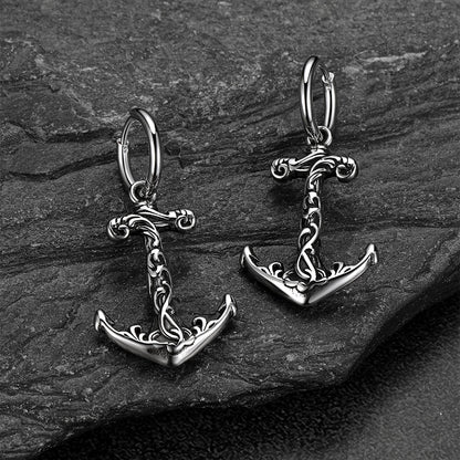 Bold anchor dangle earrings for men in vintage style