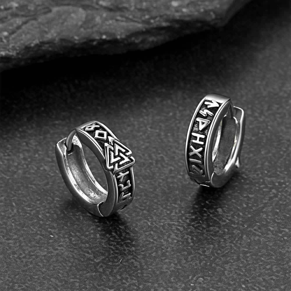 Viking Valknut amulet rune hoop earrings for men