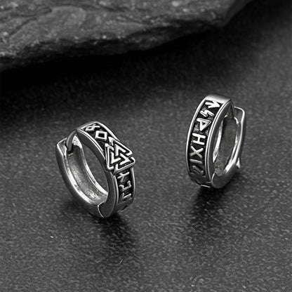 Viking Valknut amulet rune hoop earrings for men