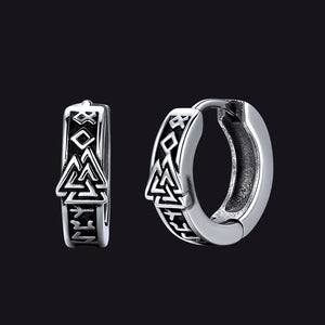Norse rune hoop earrings with Valknut symbol design