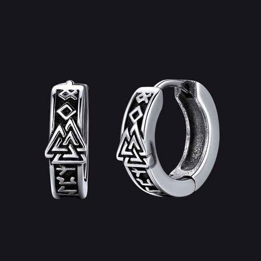 Norse rune hoop earrings with Valknut symbol designimg