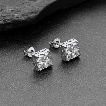 steel hip hop square stud earrings for men women