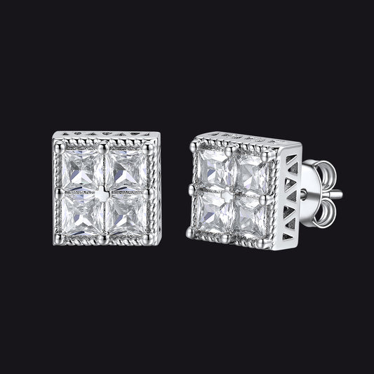 hip hop 8MM square cubic zirconia stud earrings silverimg