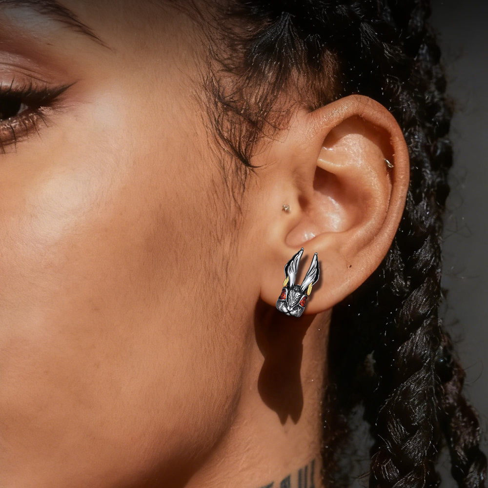 Vintage Alice Red-Eyed Rabbit Stud Earrings Halloween Gift