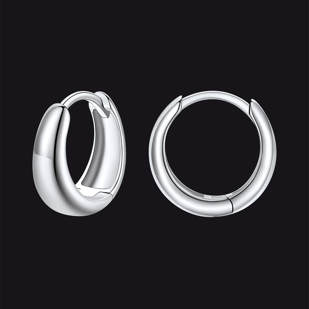 Simple Sterling Silver Thick Huggie Hoop Earrings for Men