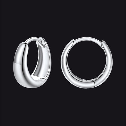 Simple Sterling Silver Thick Huggie Hoop Earrings for Men