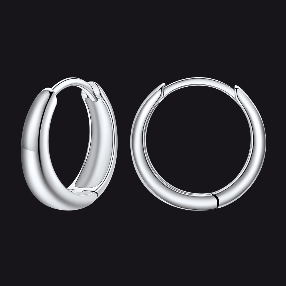 Simple Sterling Silver Thick Huggie Hoop Earrings for Men