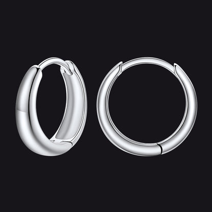 Simple Sterling Silver Thick Huggie Hoop Earrings for Men