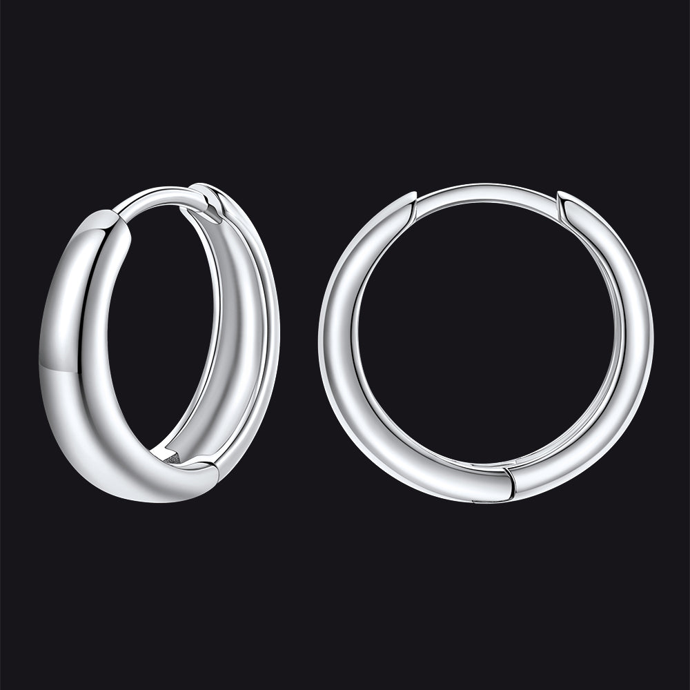 Simple Sterling Silver Thick Huggie Hoop Earrings for Men