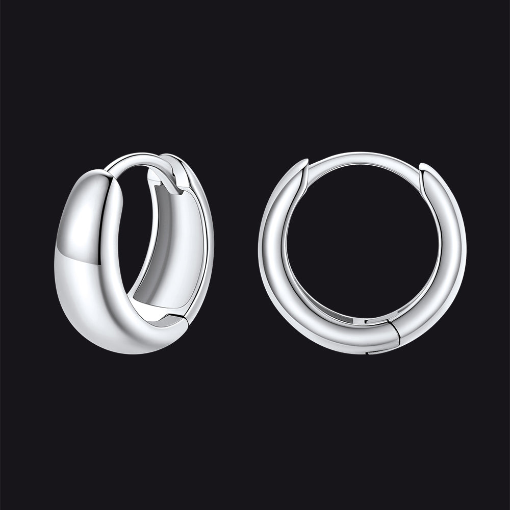 Simple Sterling Silver Thick Huggie Hoop Earrings for Men