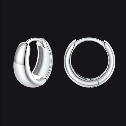 Simple Sterling Silver Thick Huggie Hoop Earrings for Men