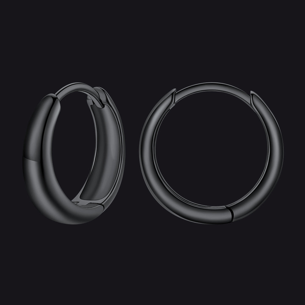 Simple Sterling Silver Thick Huggie Hoop Earrings for Men