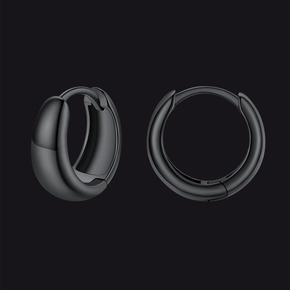 Simple Sterling Silver Thick Huggie Hoop Earrings for Men