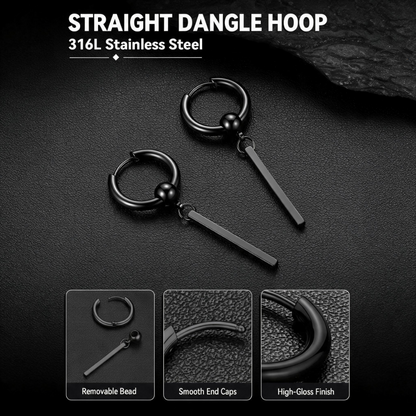 Punk Long Bar Drop Hoop Earrings for Men Women