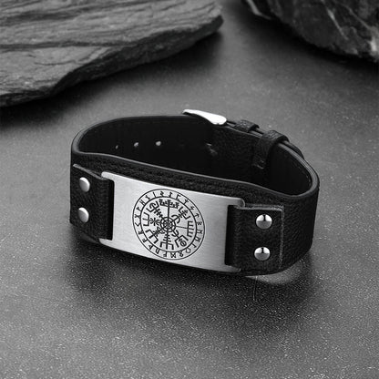 Norse Viking Compass PU Cuff Bracelet Leather Accessory For Mens