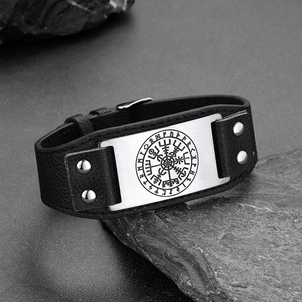 Norse Viking Compass PU Cuff Bracelet Leather Accessory For Mens