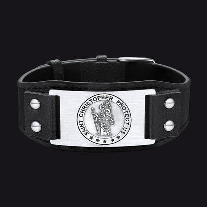 Saint Floriant PU Cuff Bracelet Leather Wristband for Men