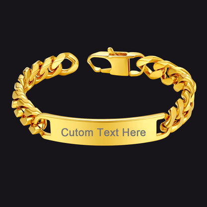 Customized Engraved ID Bar Cuban Chain Link Bracelet for Men