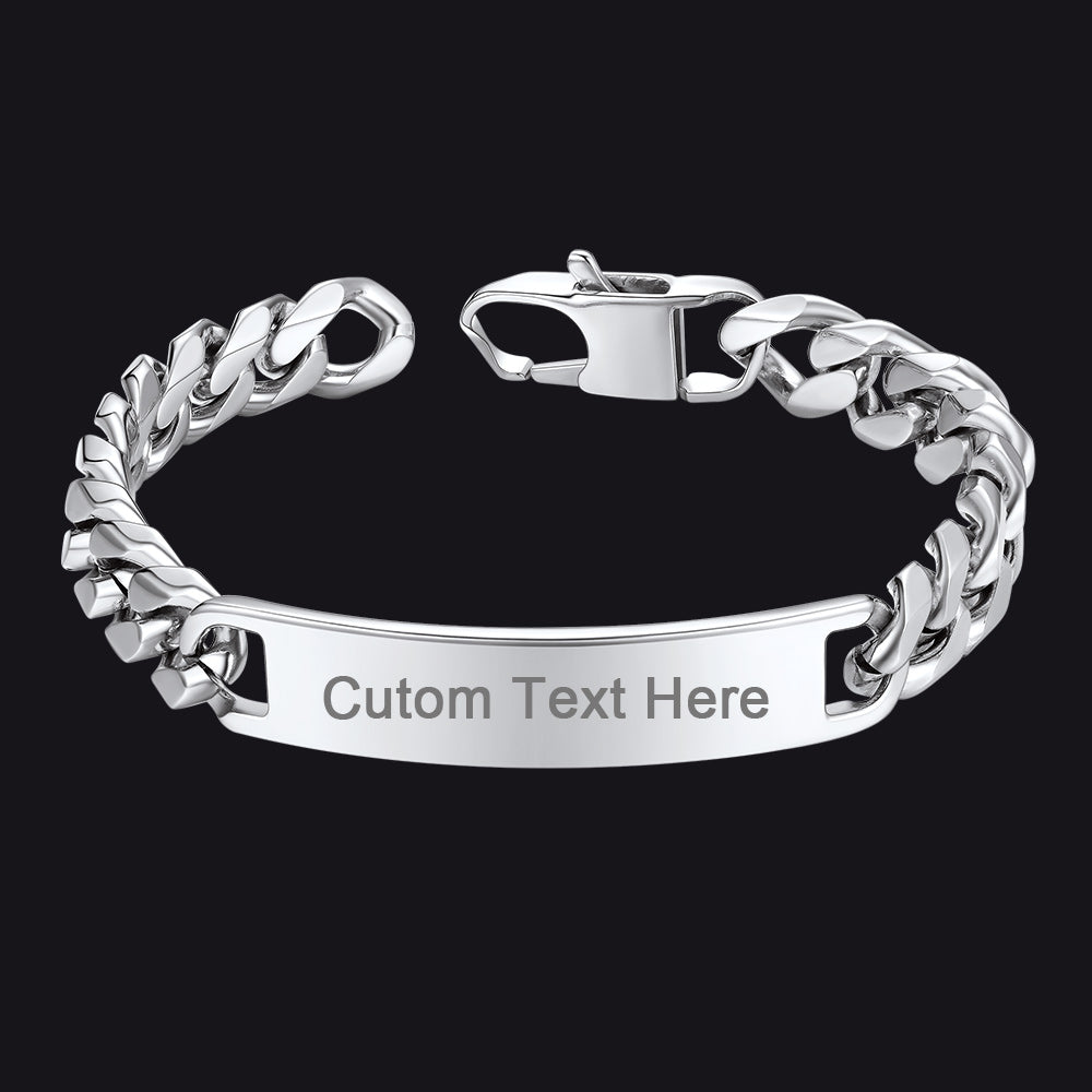 Customized Engraved ID Bar Cuban Chain Link Bracelet for Men