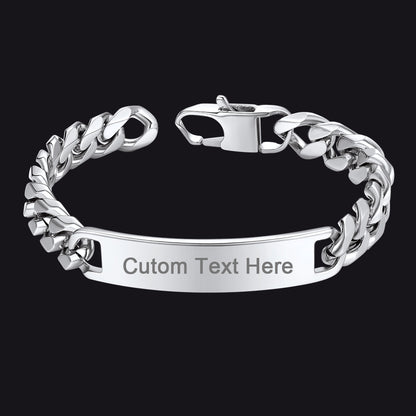 Customized Engraved ID Bar Cuban Chain Link Bracelet for Men