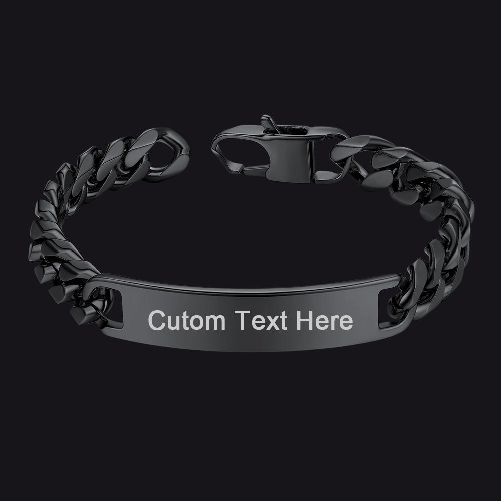 Customized Engraved ID Bar Cuban Chain Link Bracelet for Men