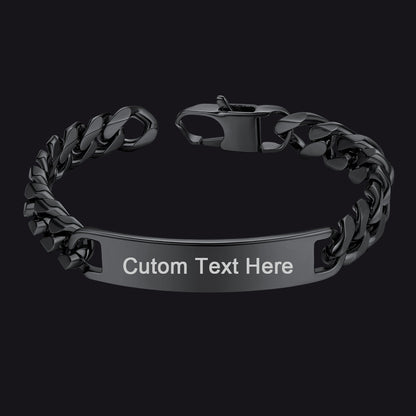 Customized Engraved ID Bar Cuban Chain Link Bracelet for Men