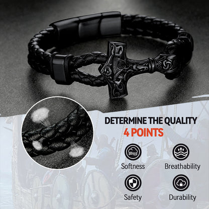 Viking Thor's Hammer Mjolnir Braided Leather Bracelet Gift For Men