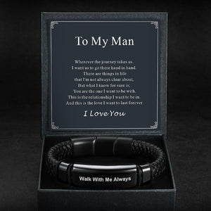 Custom Braided Black Leather Bracelet for Men