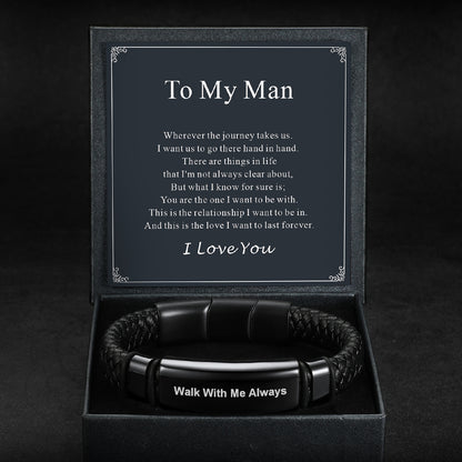 Custom Braided Black Leather Bracelet for Men