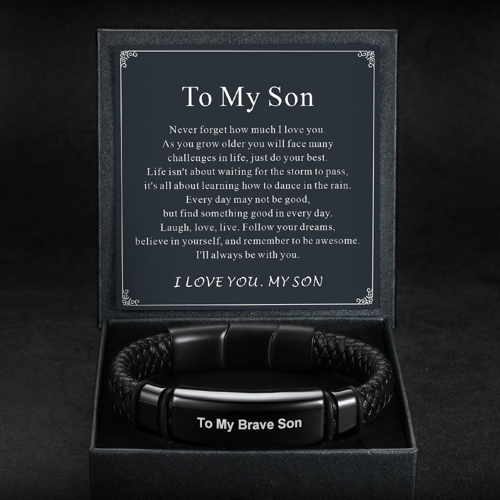 Engraved Leather Bracelet for Son Birthday