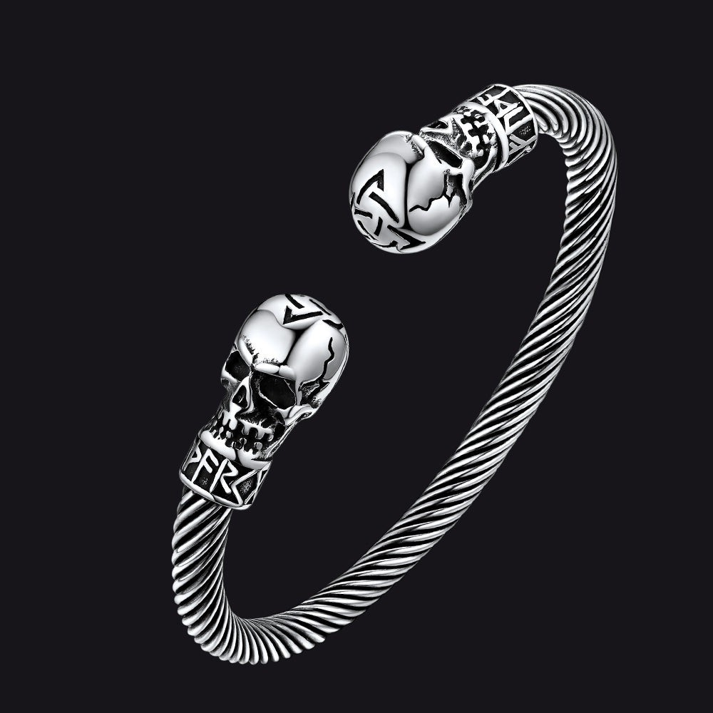 FaithHeart Skull Twisted Cable Cuff Bracelet Adjustable Bangle Bracelet FaithHeart