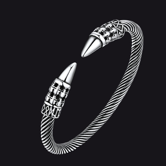 FaithHeart Runes Skull Dangle Bracelet Adjustable Viking Cuff Bracelet FaithHeart