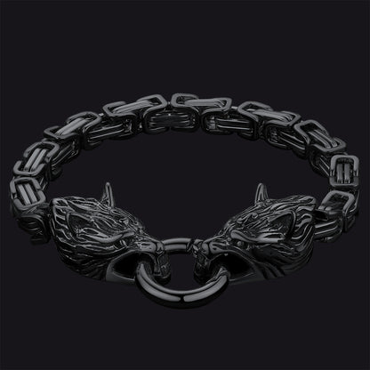 FaithHeart Norse Wolf Head Bracelet Stainless Steel Viking Chain FaithHeart