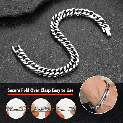 Chunky Miami Cuban Link Chain Bracelet for Men Women in Stainless Steel