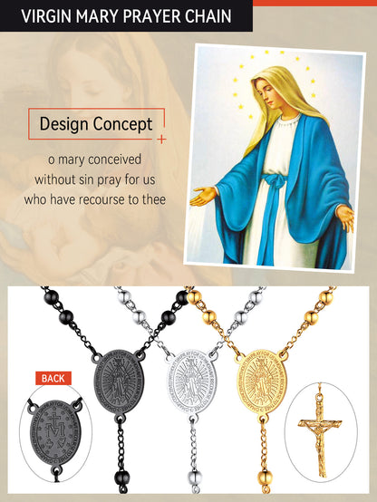 Catholic Virgin Mary Rosary Beads Cross Necklace Chain for Men Women