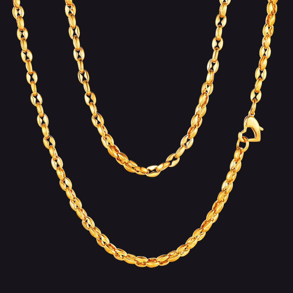 Stainless steel coffee bean link necklace for women