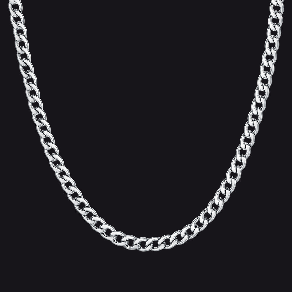 Cuban link chain necklace in stainless steel. Durable, stylish curb chain for men and women.