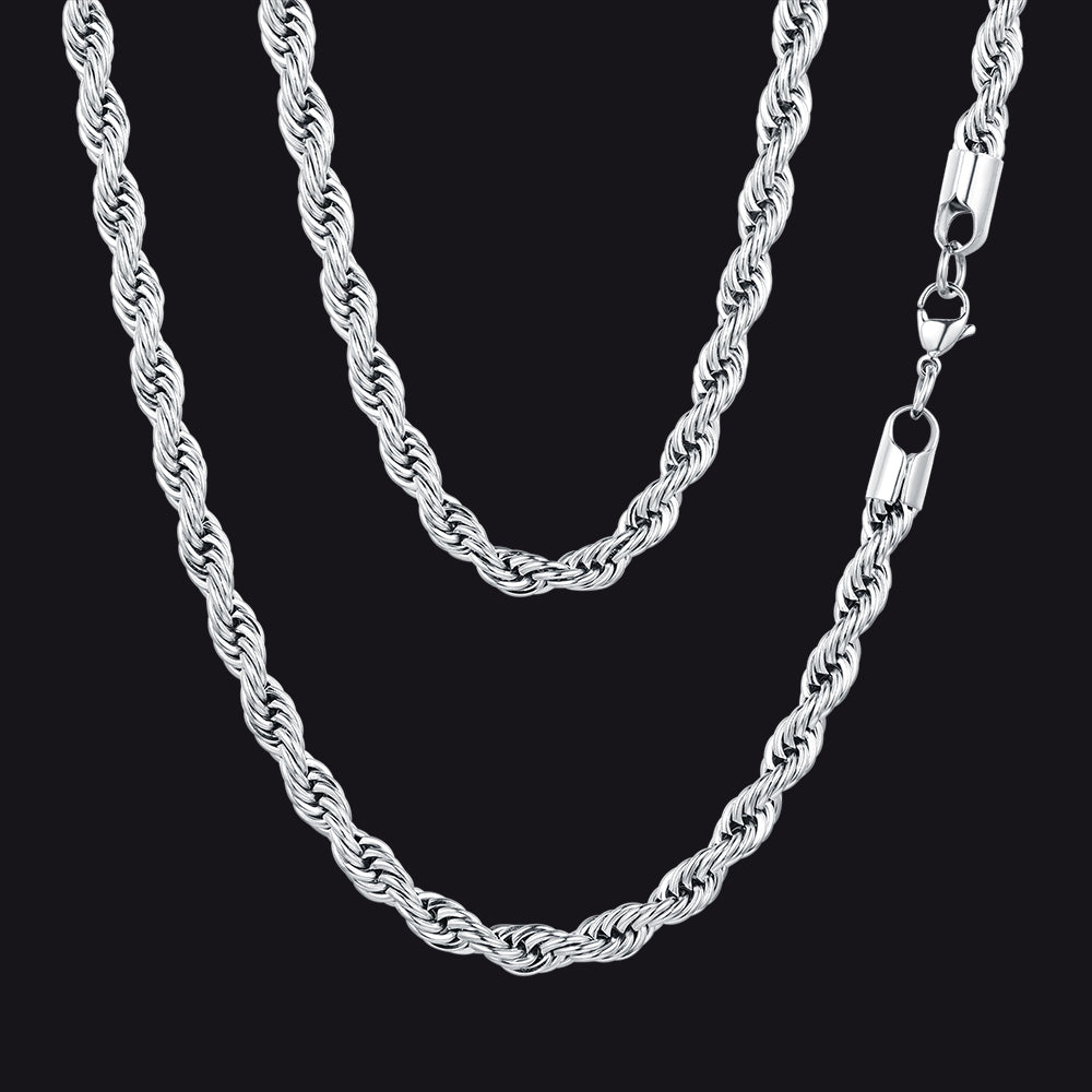 Twisted Rope Link Chain Stainless Steel Necklace