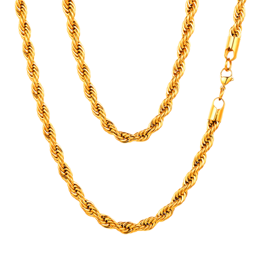 Gold Italian Rope Chain Necklace for Men and Women - Twisted Rope Link, Stainless Steelimg