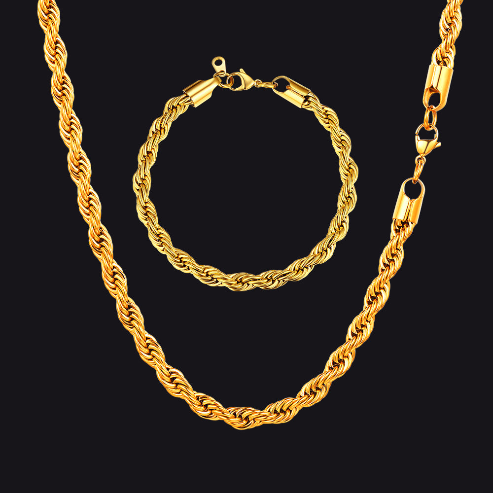 Gold 6MM Twisted Rope Chain and Bracelet Set for Men – Bold Look