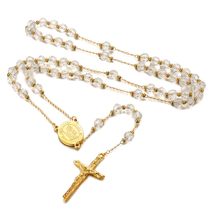 Saint Christopher Rosary Bead Cross Necklace for Women Men