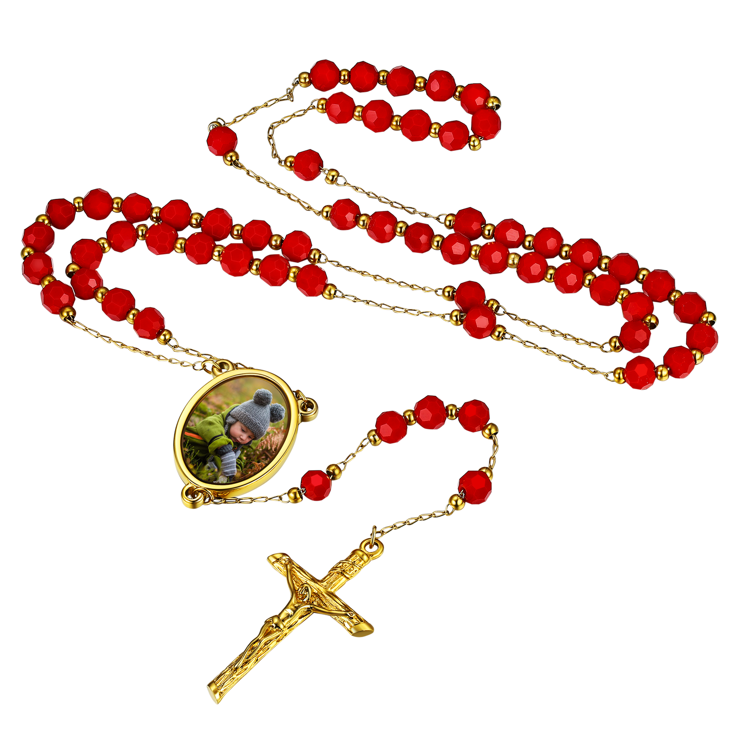 Personalized Photo Rosary Beads Cross Necklace With Picture for Women Men