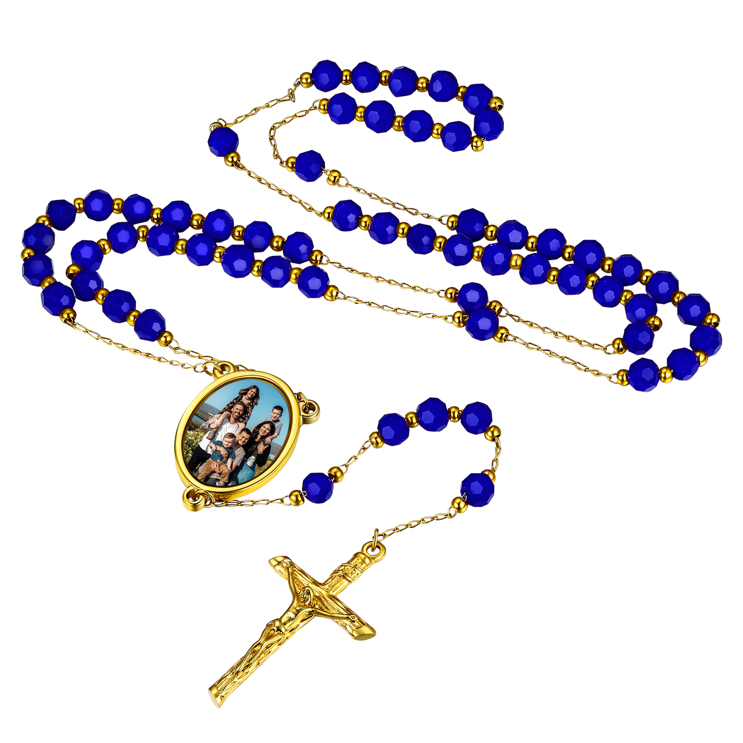 Personalized Photo Rosary Beads Cross Necklace With Picture for Women Men